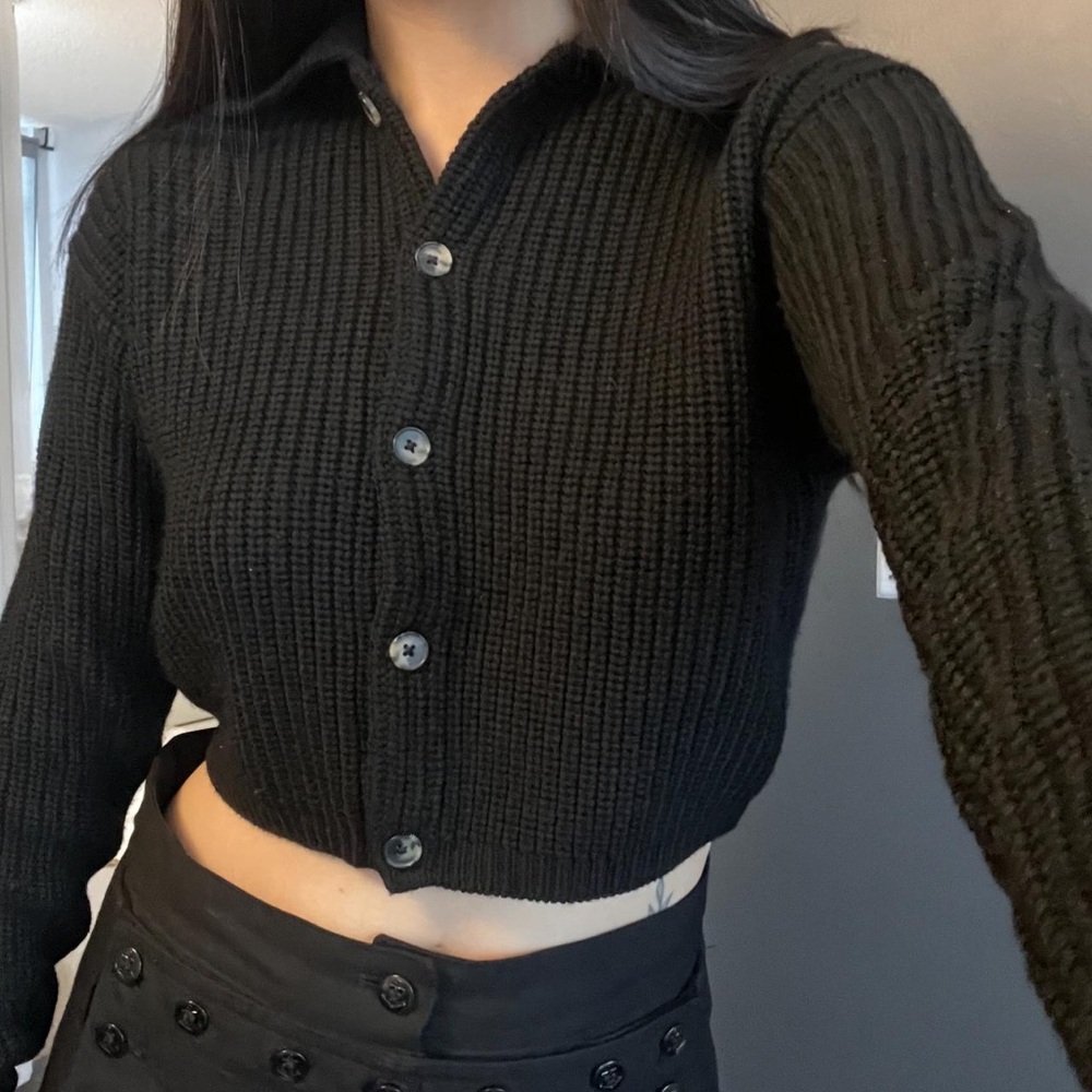 Wilfred Merino Wool Nextdoor Black Knit Cardigan Sweater from Aritzia Sz 2XS XXS